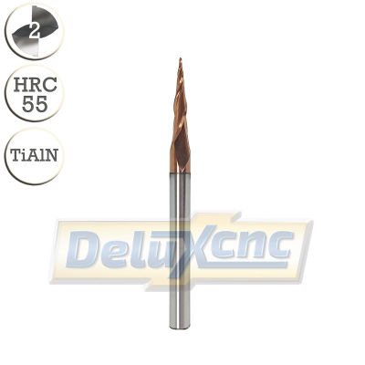 Two flute carbide tapered ball nose end mill TiAlN R0,25...