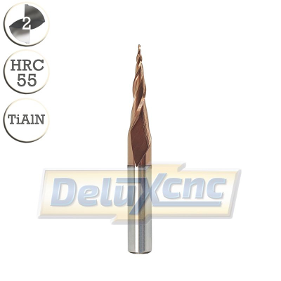 Two flute carbide tapered ball nose end mill TiAlN R0,25...