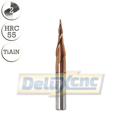 Two flute carbide tapered ball nose end mill TiAlN R0,5 / Lc20 / D6 / L50mm