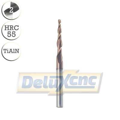 Two flute carbide tapered ball nose end mill TiAlN R0,75...