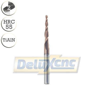 Two flute carbide tapered ball nose end mill TiAlN R0,75/4mm