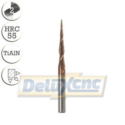 Two flute carbide tapered ball nose end mill TiAlN R0,75...