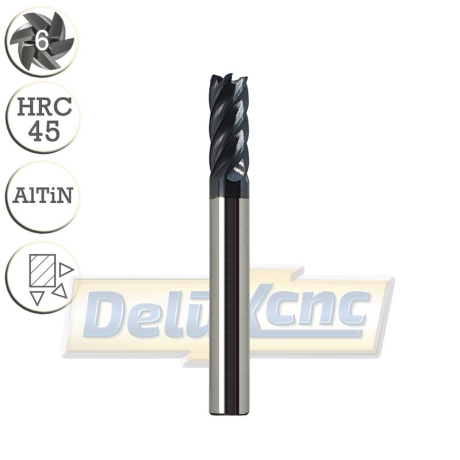Sechsschneidiger Hartmetallfräser AlTiN 6/15 mm