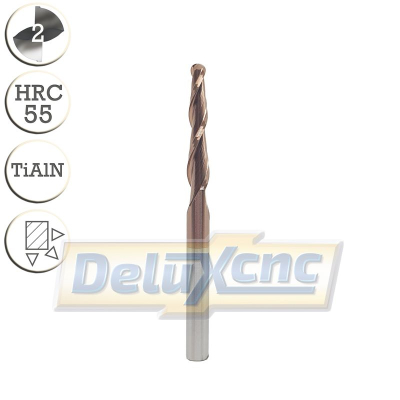 Two flute carbide tapered ball nose end mill R2/6mm