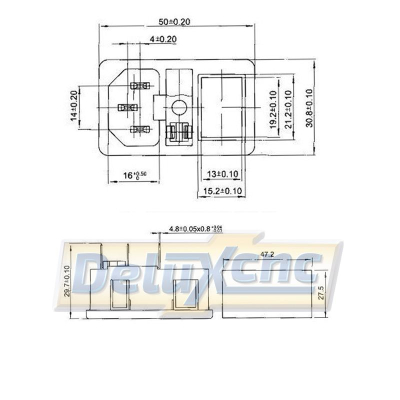 Wippschalter mit 10-A-Sicherung und IEC320 C14-Stecker