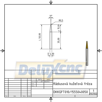 Tapered ball nose end mill TiAlN R0,5/4mm