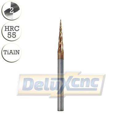 Two flute carbide tapered ball nose end mill TiAlN R0,25/4mm