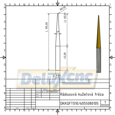 Tapered ball nose end mill TiAlN R0,5x8x105mm