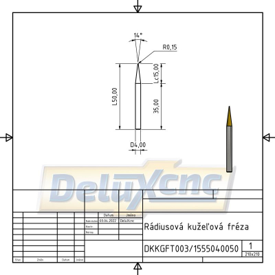 Tapered ball nose end mill TiAlN R0,15/4mm