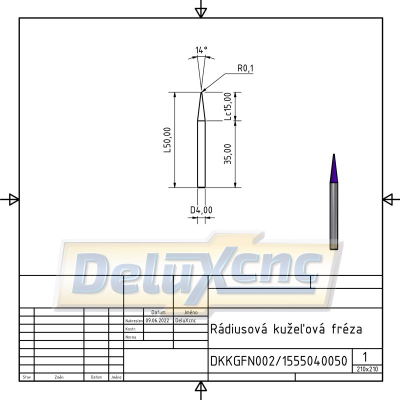 Tapered ball nose end mill NANO blue R0,1/4mm