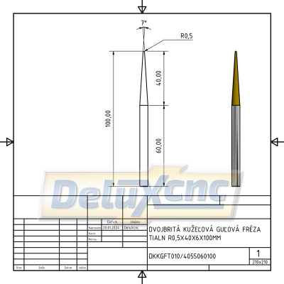 Dvojbřitá kuželová karbidová kulová fréza TiAlN R0,5/6mm long