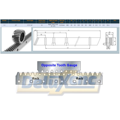 Helical rack with bevel teeth 1.5M 20x20mm 960mm