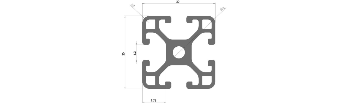 Extruded aluminum profile lightweight 30x30